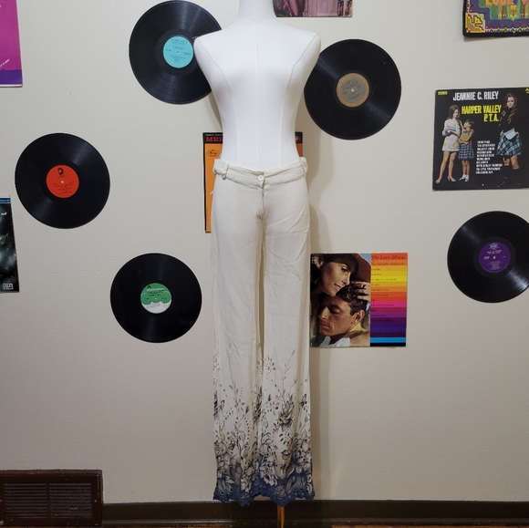 She Fly Pants - She Fly | Cream Sheer Blue Floral Flare Pants